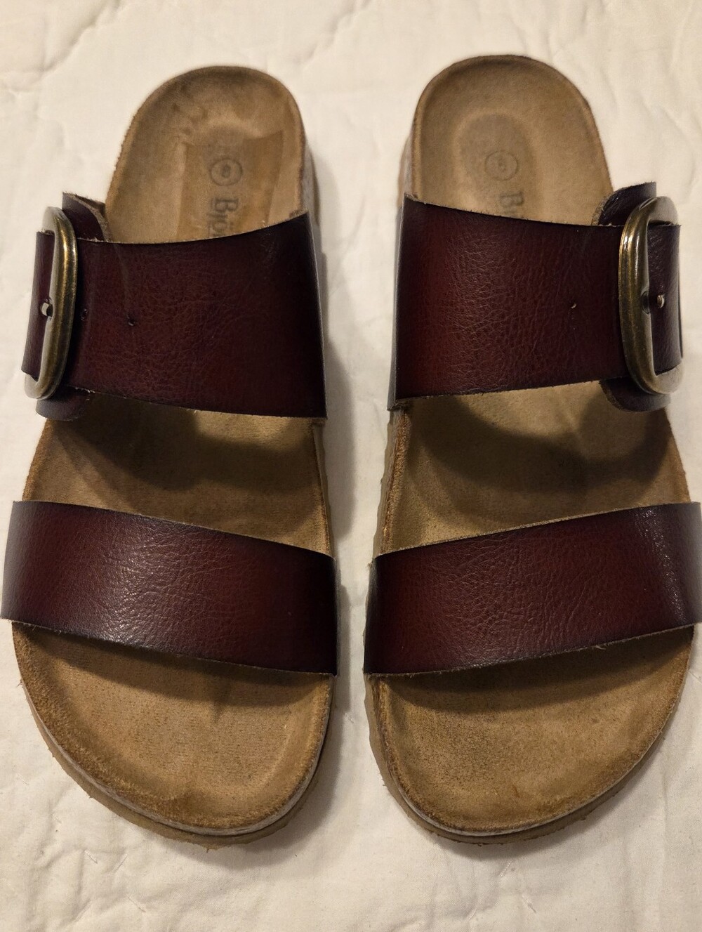 Björndal Brown Leather Double Strap Slide Sandals Size 8